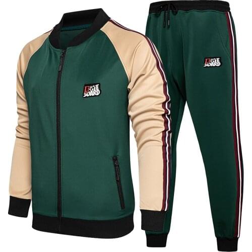 Men Tracksuit Set 2021 Spring Autumn Hooded Sweatshirt+Sweatpants Male Brand New Sport Sets Striped Pacthwork Joggers Outfits