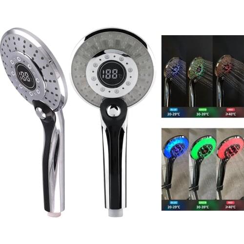 LED Light Hand Held Shower Head Automatically Temperature Control SPA Bathroom