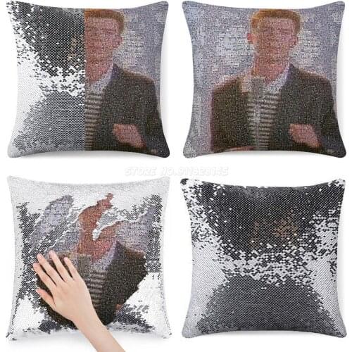 Never Gonna Give You Up Sequin Pillowcase Glitter Throw Pillow for Party Cafe Home Sofa Bait Rick Astley Never Gonna Give You Up
