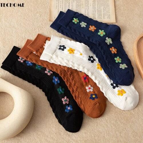 1/2 Pairs Spring Street Socks Middle Tube Retro Women Socks Flower Printed Student Socks High Tube Girls Socks Thin Section