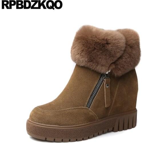 Booties Warm Shoes Winter Round Toe Side Zip Boots Brown Real Fur Flat Casual Ankle Female New Ladies 2017 Chinese Fashion Short