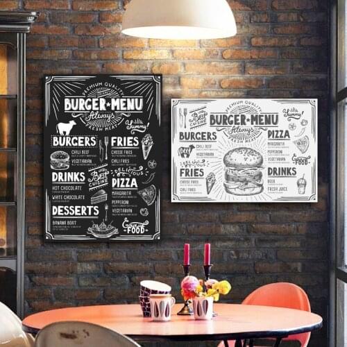 Restaurant Food and Cafe Menu Posters and Prints Hand-drawn Design Art Canvas Painting Doodle Style Coffee Shop Wall Art Decor