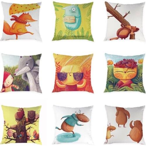 Tribe Woodland Animal Cushion Cover Bear Fox Print Children Pillow Case Decorative for Chair Sofa Home Pillowcase 45*45cm