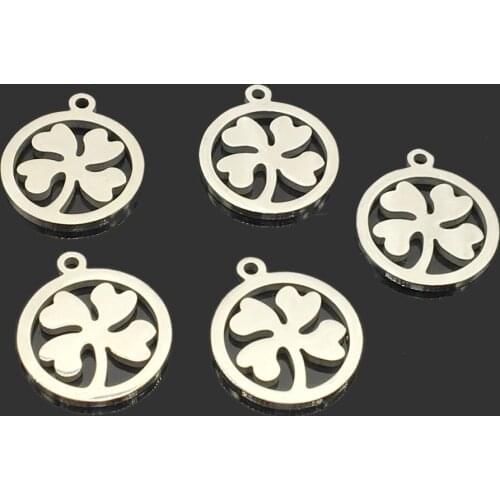 10pcs High Quality Four Clover Leaf Stainless Steel One Hole Pendant High Polished Stainless Steel DIY Jewelry Accessory