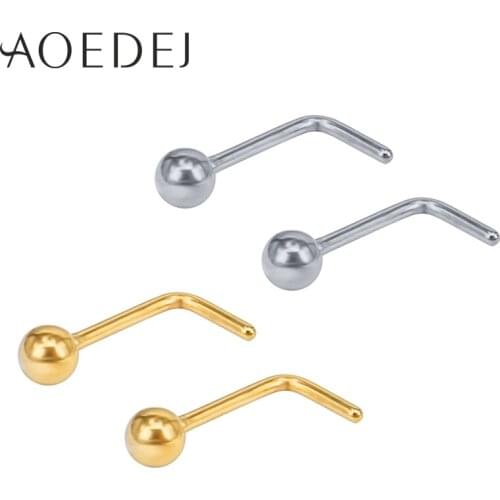 AOEDEJ 4 Pcs 1 Lot Round Nose Stud Nostril Piercings Silver Color Stainless Steel Piercing Nariz Nose Piercing Nose Rings