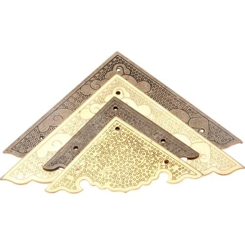 2Pcs Antique Brass Copper Jewelry Box Corner Foot Cover Wood Case Decorative Corner Protector Furniture Hardware 48/75mm w/Nails