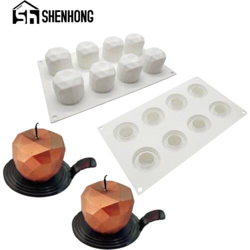 SHENHONG Diamond Apple Silicone Cake Mold 8 Cavity Chocolate Cupcake Mousse Baking Tools Candle Mould French Dessert Pastry Tray