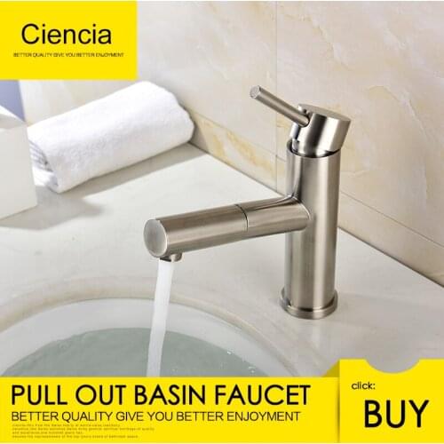 Free Shipping Stainless Steel Nickel Bathroom Tap Pull Out Basin Mixer Tap with Pull Out Spray Shower Head Bathroom Faucet