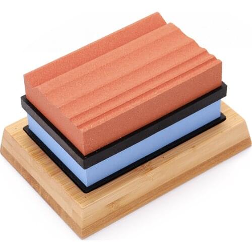 400#/1000# Grit Premium Whetstone Grooved Cut Sharpening Stone Set Sharpener for All Blade Non Slip Base Cutter Sharpener