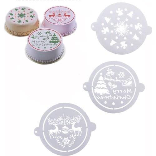 3Pcs/Set New Merry Christmas Cake Coffee Stencils Spray Mold Baking Decorating Tools For Coffee Biscuit Pattern Printing Mold