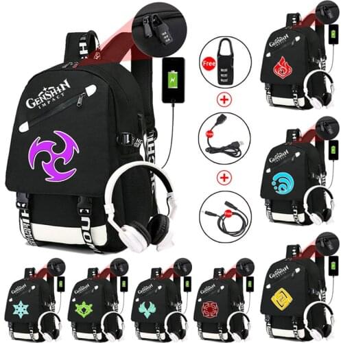 Genshin Impact backpack for boys and girls school canvas bags waterproof laptop USB charging men travel bag 2021 back to school