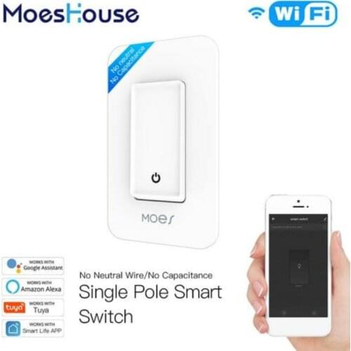Tuya WiFi Smart Push Button Switch No Neutral Wire Single Pole No Capacitor Required Smart Life App Amazon Echo Google Home