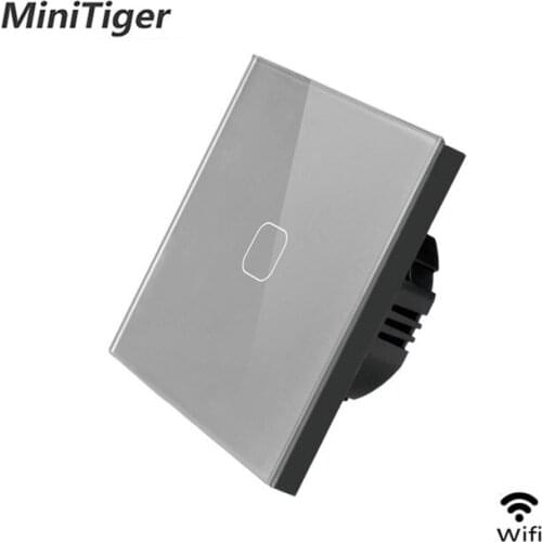 Minitiger EU/UK WIFI Smart Touch Switch APP Wireless Remote Light Wall Switch Crystal Glass Panel Works With Alexa / Google Home