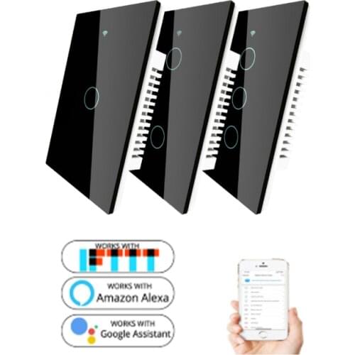 USWiFi Smart Wall Light Switch Glass Panel RF433&Wi-Fi Smart Life Tuya APP Remote Control Works With Alexa Google Home 1/2/3gang