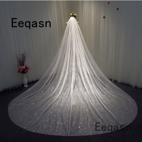 Gorgeous Bling Bling Sparkly 3.5 Meters Long Wedding Veil 1T Chapel Veil With Comb Wedding Accessories velos de novia largos