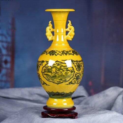Vintage Ceramic Vase Home Decoration Ancient Yellow Crystal Glaze Porcelain Vase Flower Decoration Adornment Furnishing Articles