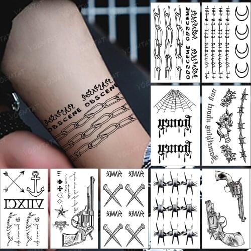 Waterproof Temporary Tattoo Sticker Chain Letter Simple Black Tattoo 2021 New Wrist Woman Man Child Fake Flash Tattoos