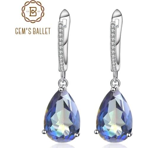GEMS BALLET 10.44Ct Natural Rainbow Mystic Quartz Gemstone Earrings 925 Sterling Silver Drop For Women Fine Jewelry