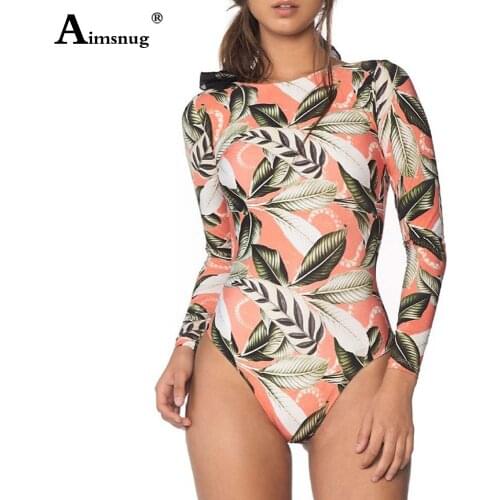 Women Onesie Swimsuit 2021 Bohemian Flower Print Swimwear Female Long Sleeve Bathing Suit One-piece Surfing Swim Clothing