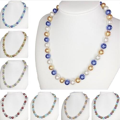 10mm Multicolor South Sea Shell Pearl Beads Necklace for Women Fashion Short Chain Knotted Strand Round Choker Jewelry 18" B5