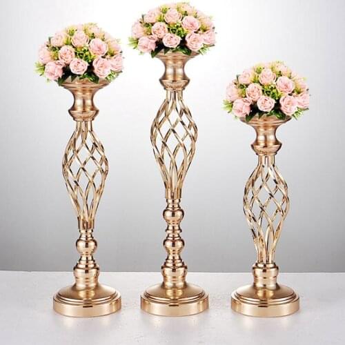 10PCS/LOT Flowers Vases Candle Holders Road Lead Table Centerpiece Metal Gold Stand Pillar Candlestick For Wedding Candelabra