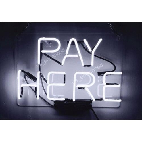 14"x10" Pay Here White Acrylic Custom Neon Light Lamp Sign Beer Bar Handmade Real Glass Decorate Home Wall Room Decor Artwork