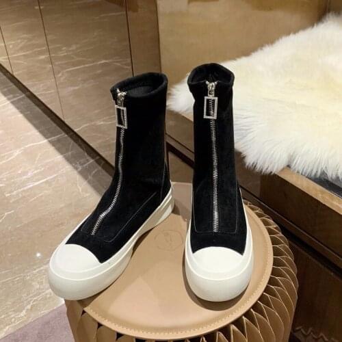 2020 Winter Woman Fashion Sock Boots New Ankle Boots Platform Boots Womens Round Toe Shoes Women Thick Sole Boots Black R14-68