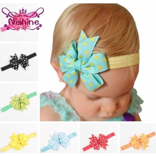 Nishine 24Pcs 24 Colors Baby Headband Elastic Wave Point Bowknot Hairband Photography Dots Hair Band Children Hair Accessories