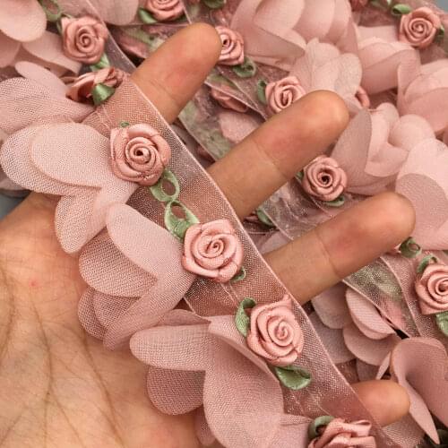 30pcs Lace Ribbon 3D Flower Rose Floral Lace Trim Fabric Embroidered Wedding Dress Clothes Hat DIY Materials Sewing Craft