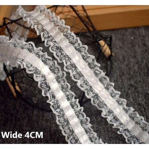 4CM Wide White Black Mesh Fabric Satin Embroidery Pleated Lace Ribbon Applique On Clothes Dress Guipure Collar Sewing Trimmings