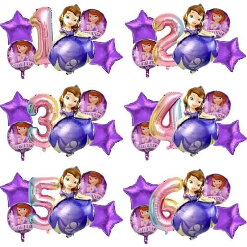 6pcs/set Disney Sofia Princess Foil Balloons Set 32inch Number Air Inflatable Globo Baby Shower Girls Birthday Party Decorations