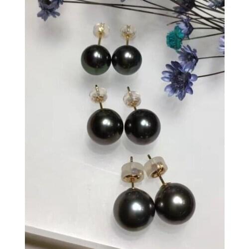 Free shipping luxury Noble jewelry new 10mm tahitian round black pearl Earring