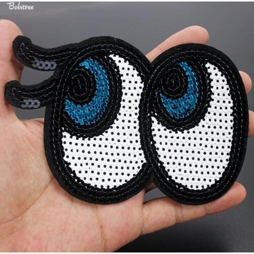 Sequins Cartoon Eyes Cloth Patches Embroidery Iron on Patches Handmade Stripe on Clothes Applique Patchwork