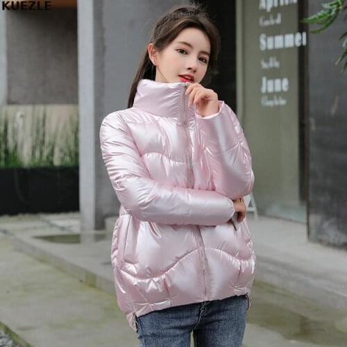 Casaco 2020 Short Glossy Parka Autumn Winter Thick Short Jacket Women Fashion Solid Stand Collar Parka Coat Female Office Lady