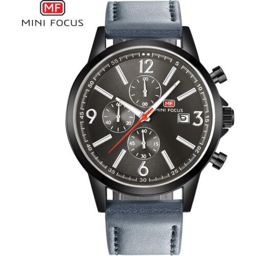 MINIFOCUS Luxury Brand Date Leather Casual Watch Current Men Sports Watches Quartz Military Wrist Watch Male Relogio Masculino