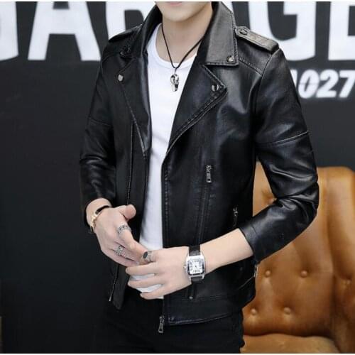 Black lapel mens leather jacket plus velvet slim motorcycle coat men jackets clothes personalized jaqueta de couro hot sell