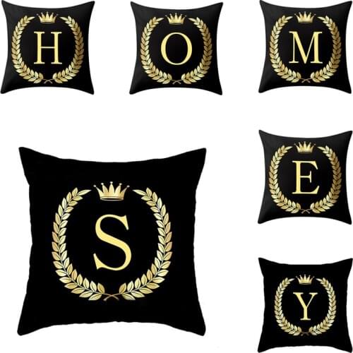 Black Gold English Alphabet Short Plush Pillowcase Stylish Minimalist Decorative Office Sofa Cushion Cover Accessories 45*45cm