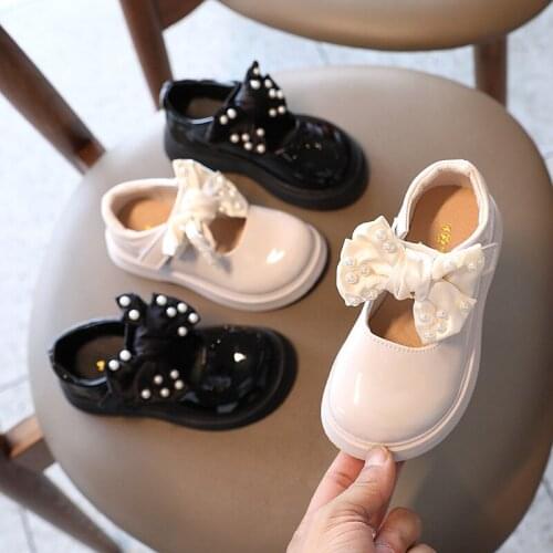 Kids Shoes Girls Pearl Leather Dress Shoes Autumn Baby Casual Princess Shoes for Party Soft Bottom Children Leisure Shoe WM2010
