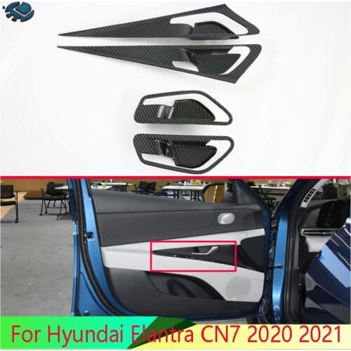 For Hyundai Elantra CN7 2020 2021 Car Accessories Carbon Fiber Style Inner Door Handle Cover Catch Bowl Trim Insert Bezel Frame