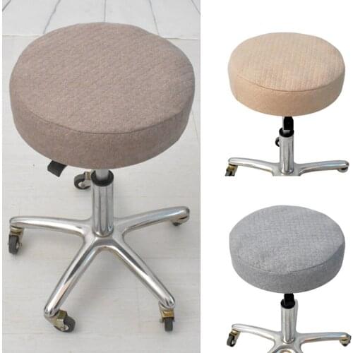 1 Piece Linen Round Swivel Bar Stool Cover Elastic Skirt Sleeve for Chair Seat