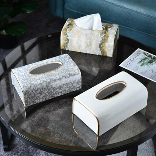 European Style Removable Tissue Box Countertop Decoration Household Ceramic Tissue Box Golden Frame Kitchen Storage Utensils New