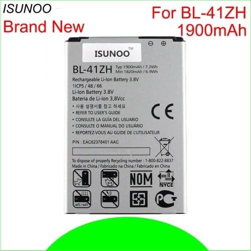ISUNOO 10pcs/lot 1900mAh BL-41ZH Battery For LG Leon H340 H345 MS345 H343 Risio C40 L50 D213N TRIBUTE 2 LS665 Li-ion Battery