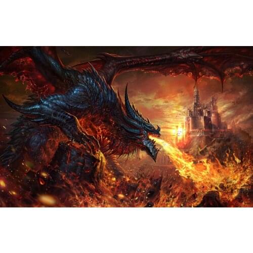 JMINE Div 5D Fire Dragon Castle Full Diamond Painting cross stitch kits art High Quality Cartoon 3D paint by diamonds