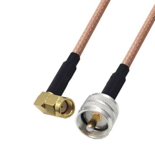 RG400 Cable RP-SMA Male Right Angle to UHF PL259 Male Double Shielded Copper Braid Coax Low Loss Jumper Cable