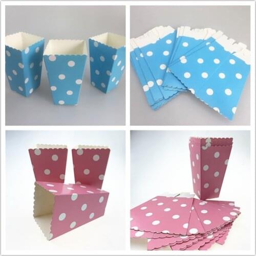 12pcs/lot Blue Pink Polka Dots Paper Popcorn Boxes Snacks Party Supplies Birthday Treats Boxes