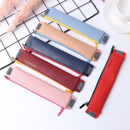 PU Leather Mini Pen Bag Elastic Book Pencil Case Portable Notebook Journal Pencil Holder Office Student Stationery New