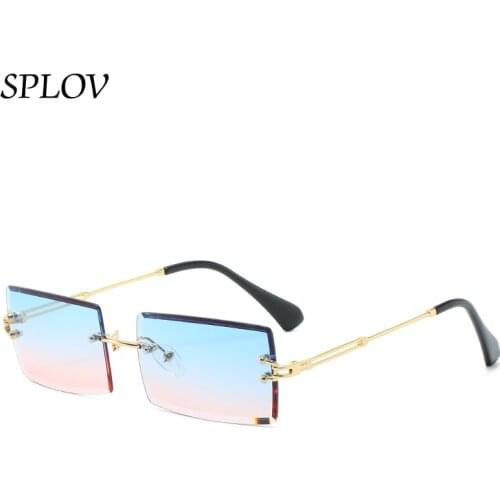 Trendy Rimless Rectangle Sunglasses New Cut Design Luxury Square Glasses for Women Men Summer Style Traveling Retro Shades UV400