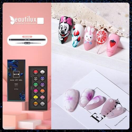 Beautilux Painting Gel Kit With Nail Brush Tight Dense One Layer Color UV LED Salon Nails Art Design Drawing Lining Manicure Set