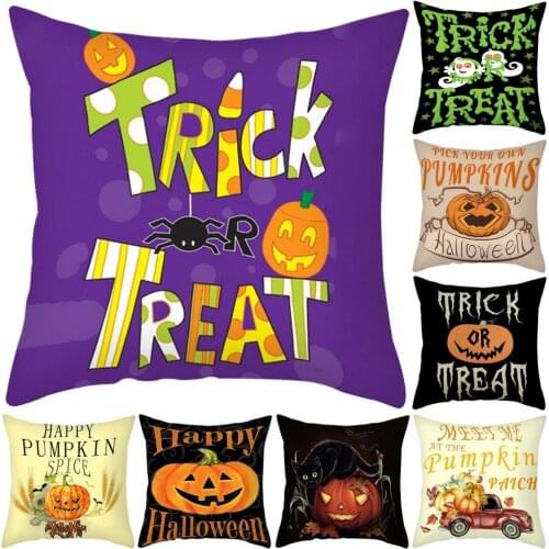 2021 Pumpkin Pattern Halloween Pillowcase Breathable Polyester Peach Skin Single Side Printed Throw Pillow Cover Home Decor
