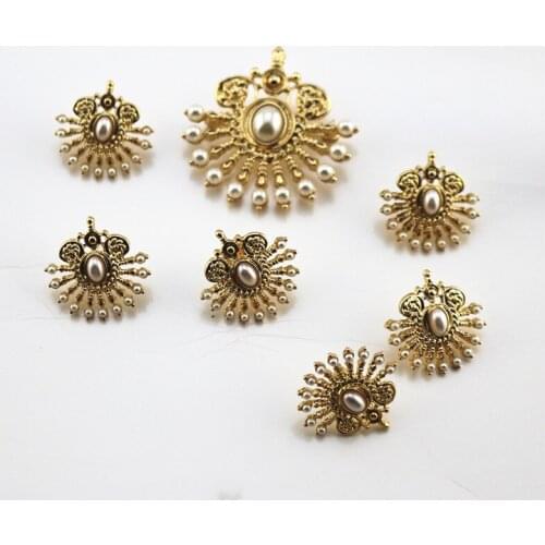 New retro style fashion fan-shaped imitation pearl brooch necklace pendant 925 silver needle earrings ear clip set